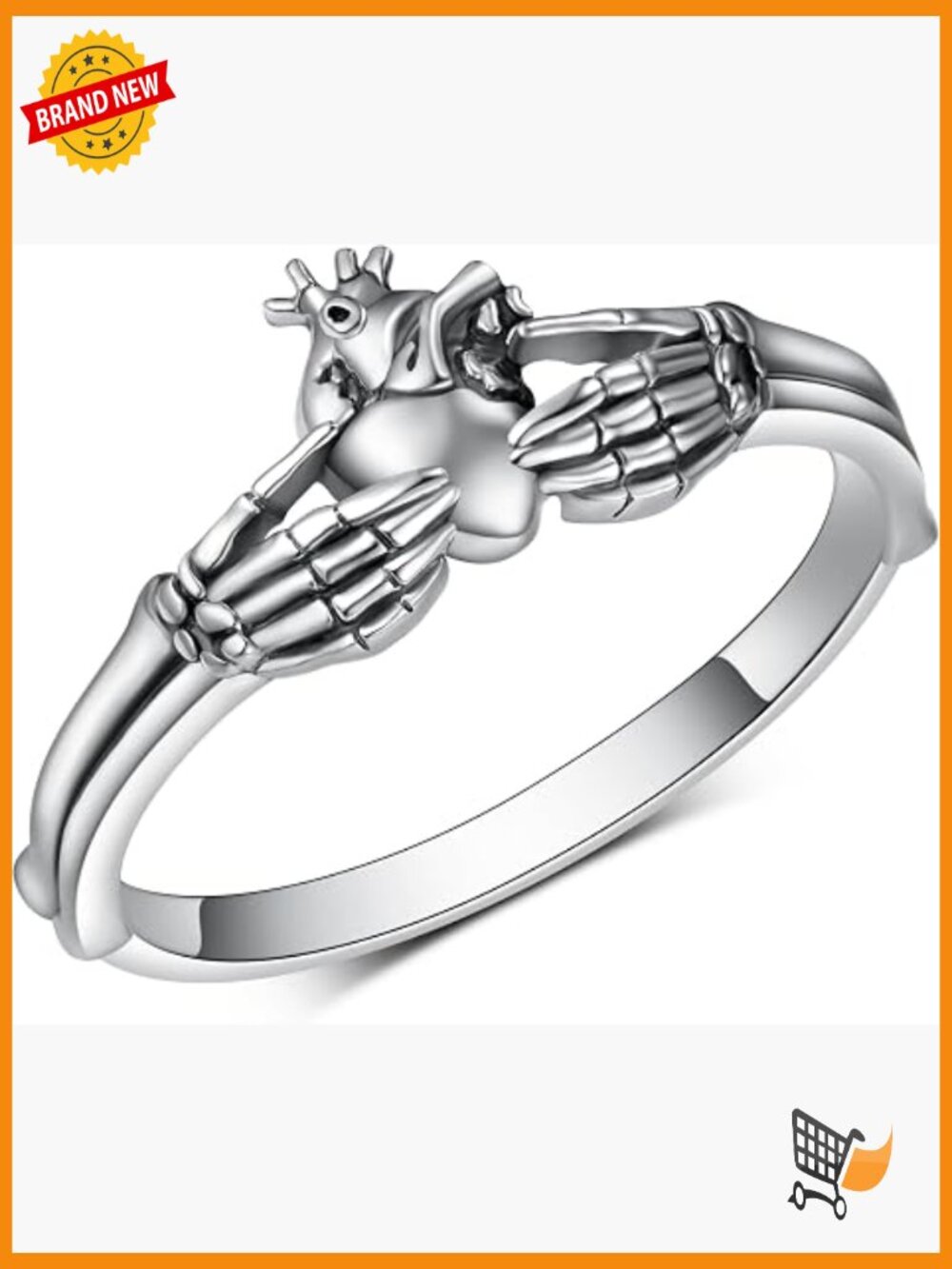 Skull Claddagh Ring - Sterling Silver Gothic Statement Ring Hypoallergenic